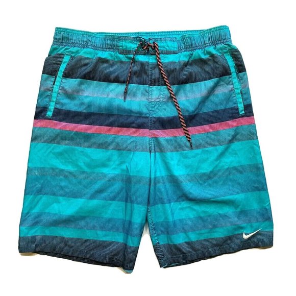 Nike Swim Trunks Board Shorts Mens Medium M Mesh Brief‎ Swoosh Colorful Striped - Picture 1 of 12